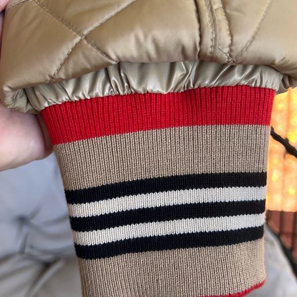 🔥BURBERRY 🔥AUTHENTIC HEATHFIELD FRINTON KNIT CUFFSS QUILTED TAN COLOR JACKET - Picture 9 of 16